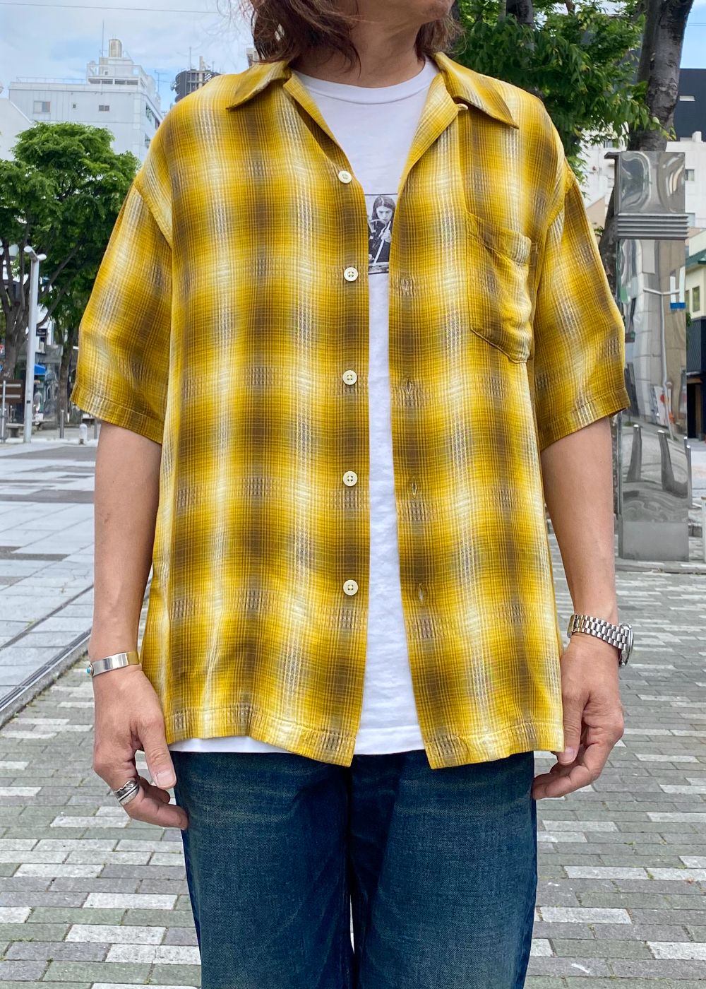 Rayon Dobby Plaid S.S Open Collar SH (YPT) / オンブレチェック オープンカラーシャツ