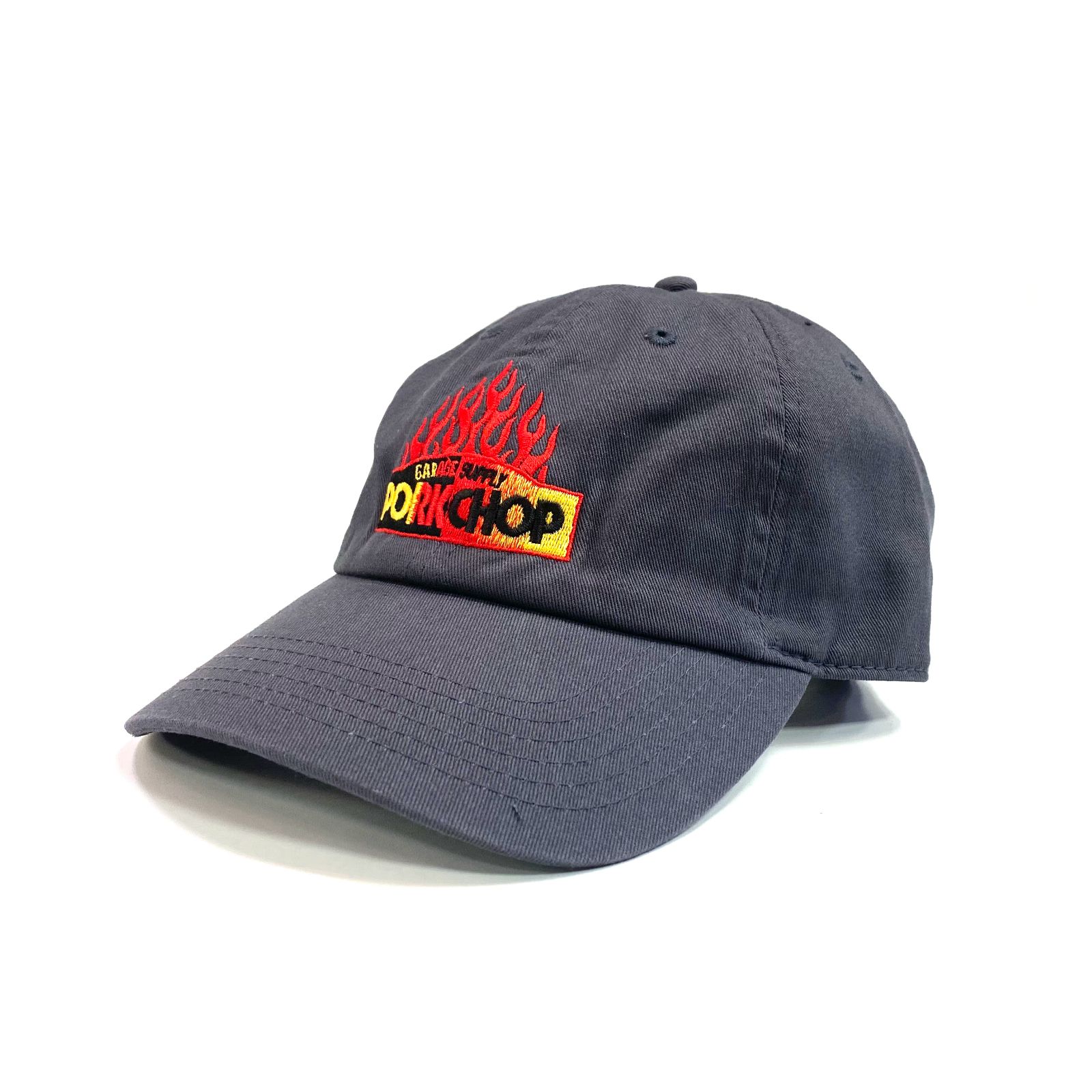 PORKCHOP - FIRE BLOCK CAP (CHARCOAL) / ロゴ刺繍 キャップ | LOOPHOLE