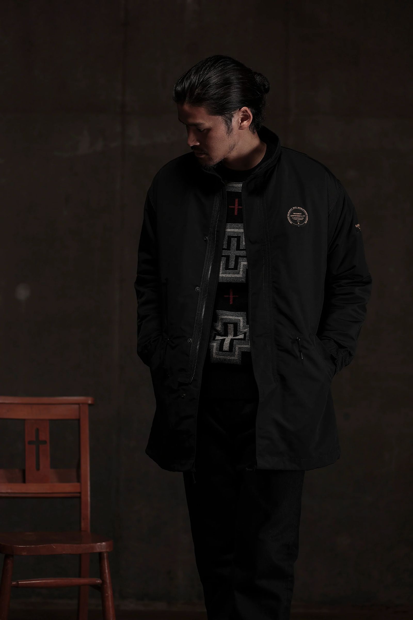 RATS - NATIVE CROSS CREW NECK KNIT (BLACK) / ネイティブクロス