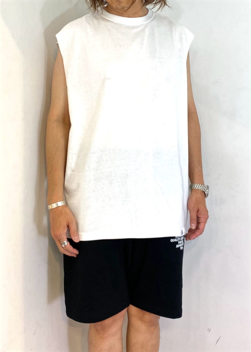 H&S Logo Sleeveless Tee (BigSilhouette) (WHITE) / カットオフ ノースリーブ Tシャツ