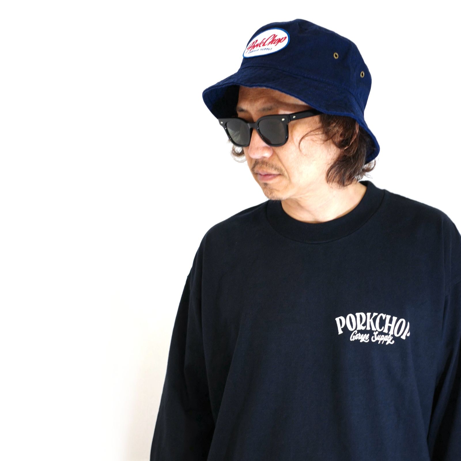 PORKCHOP - AL BUCKET HAT (NAVY) / オーバルワッペン 