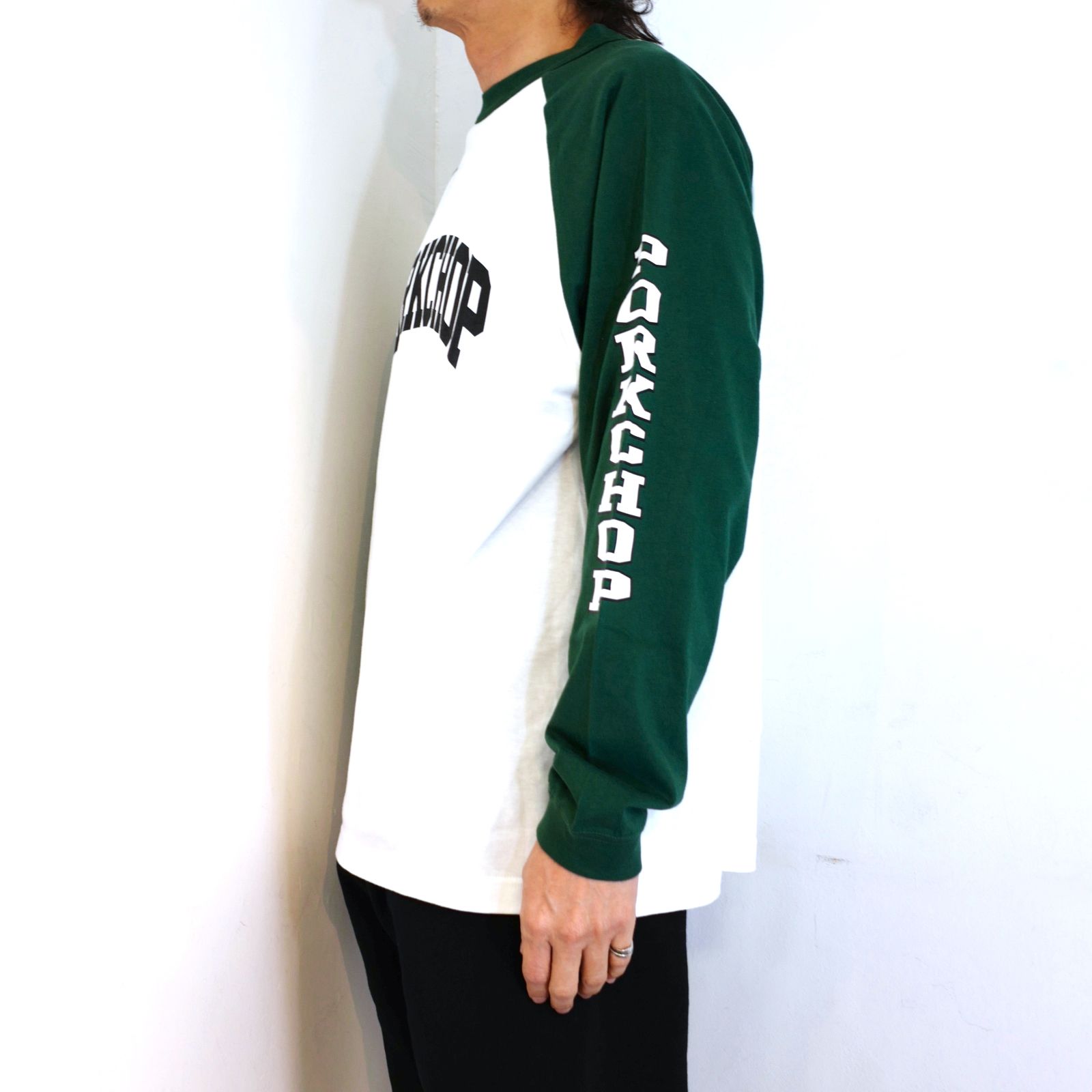 PORKCHOP - COLLEGE RAGLAN L/S TEE (WHITE×BLACK) / カレッジ