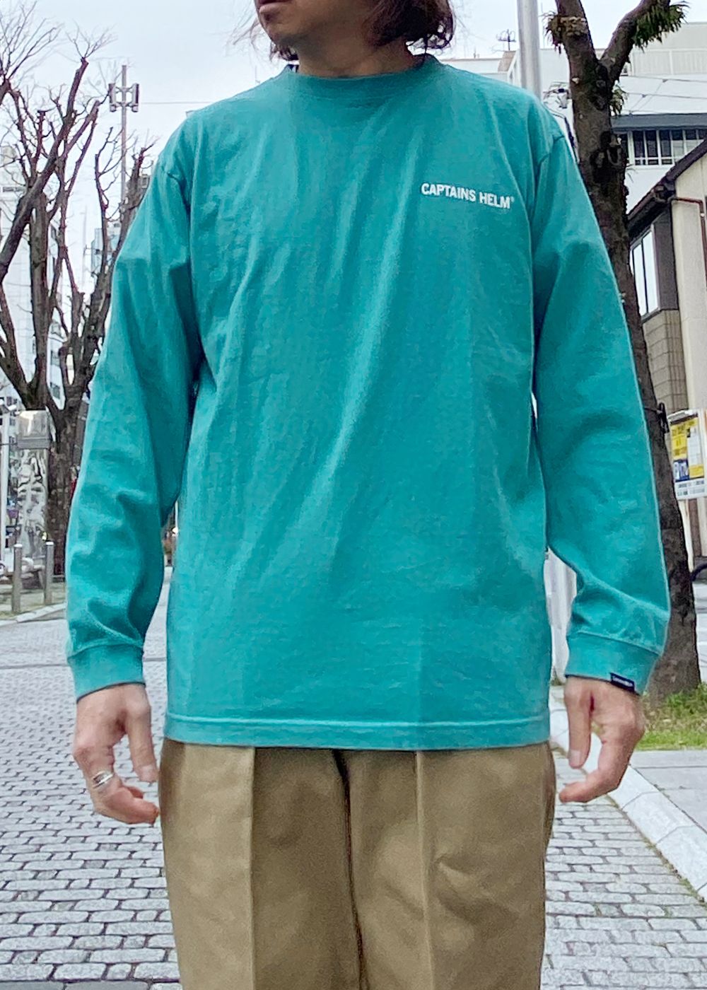TRADEMARK LOGO LS TEE (GREEN) / ロゴ プリント ロンT