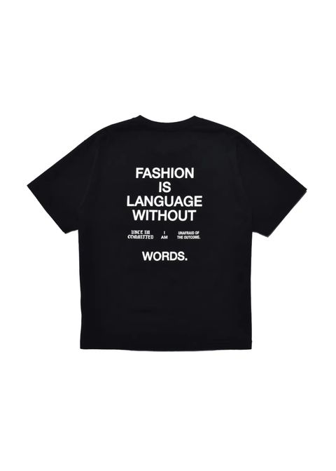 FASHION IS LANGUAGE Crewneck Pocket Tee (BLK) / オリジナル プリント ポケット Tシャツ
