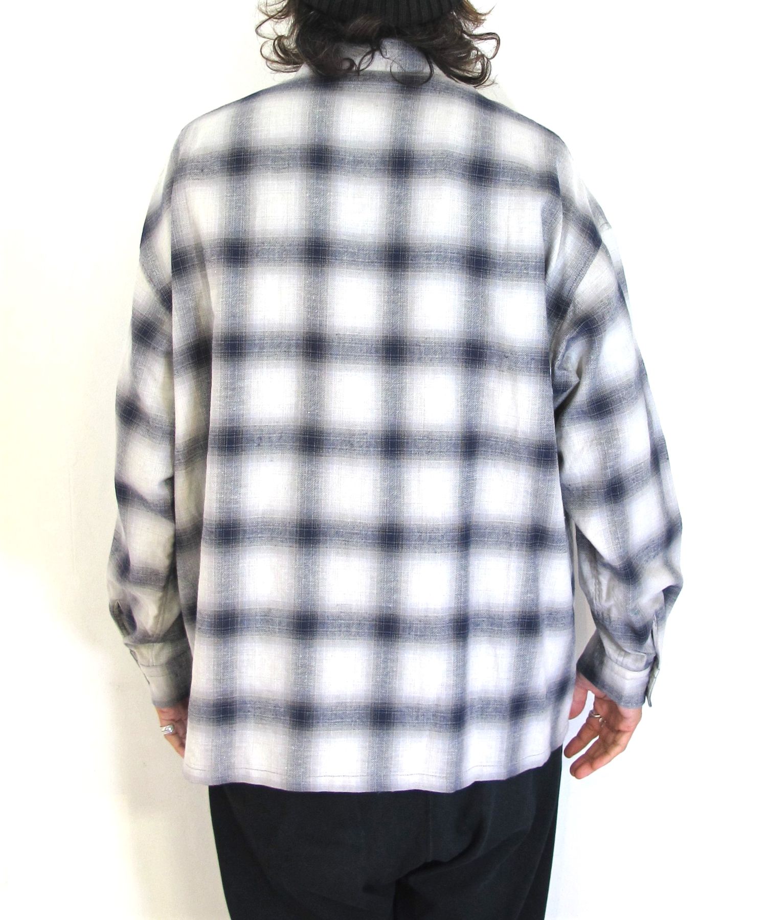 ROTTWEILER - OMBRE CHECK SHIRTS (NAVY) / オンブレチェックオープン 