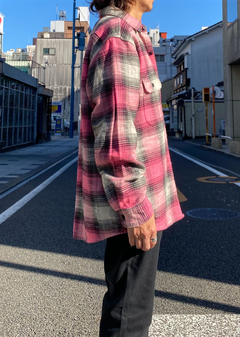 Heavy Cotton Flannel Ombre Work Shirt (PINK) / ヘビー コットン オンブレチェック ネルシャツ