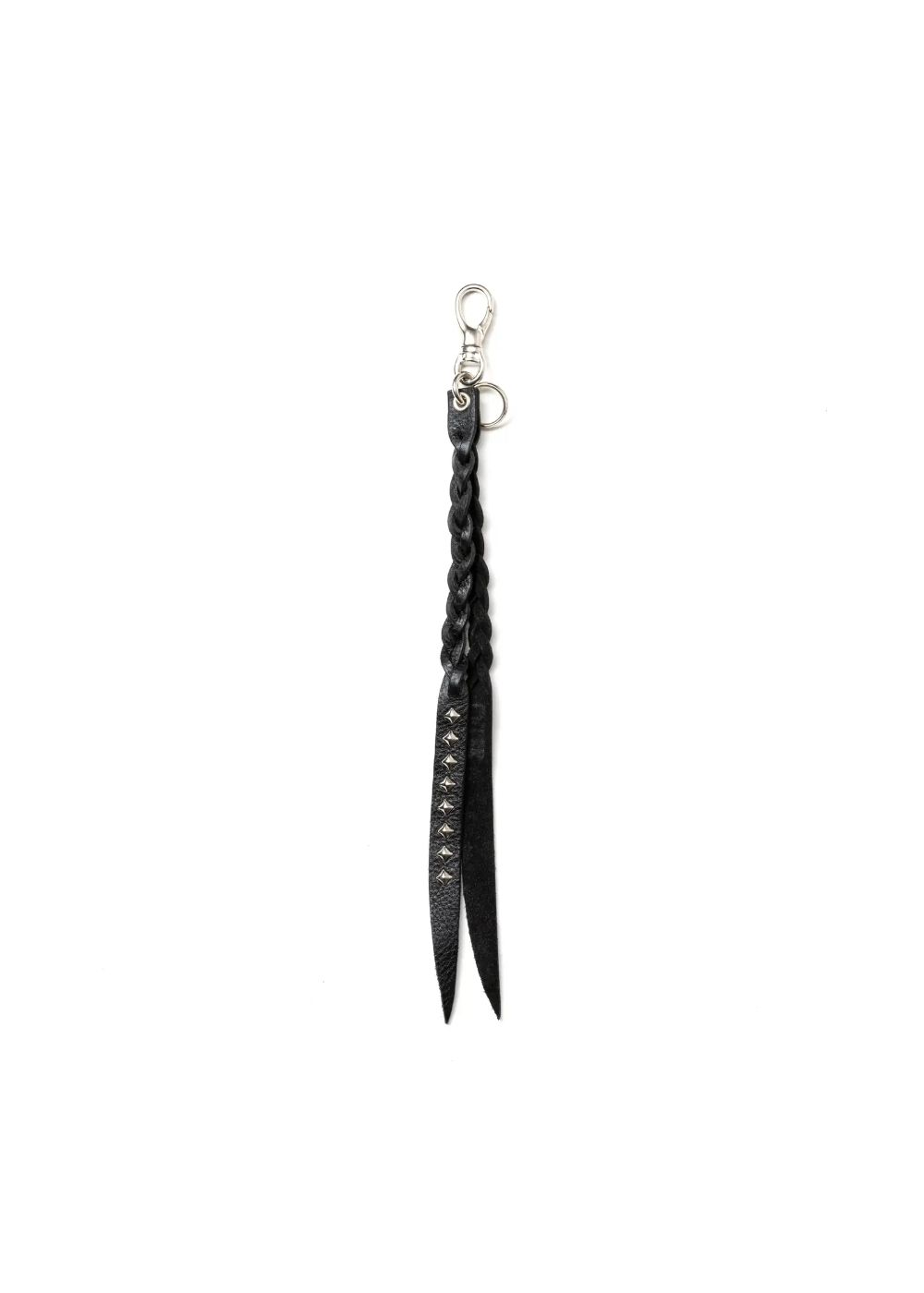 STUDS & KNITTING LEATHER LONG KEY RING ＜TYPE A＞ (BLACK) / スタッズ レザー キーリング
