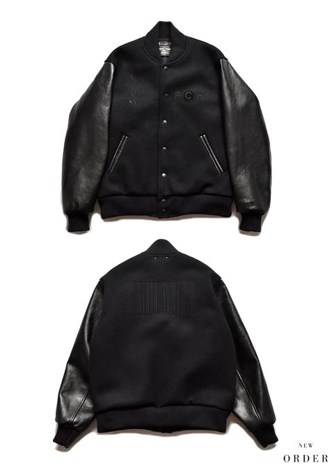 New Order “Republic” Wool Melton & Leather Varsity JKT (BLACK) / ニューオーダー コラボ スタジャン