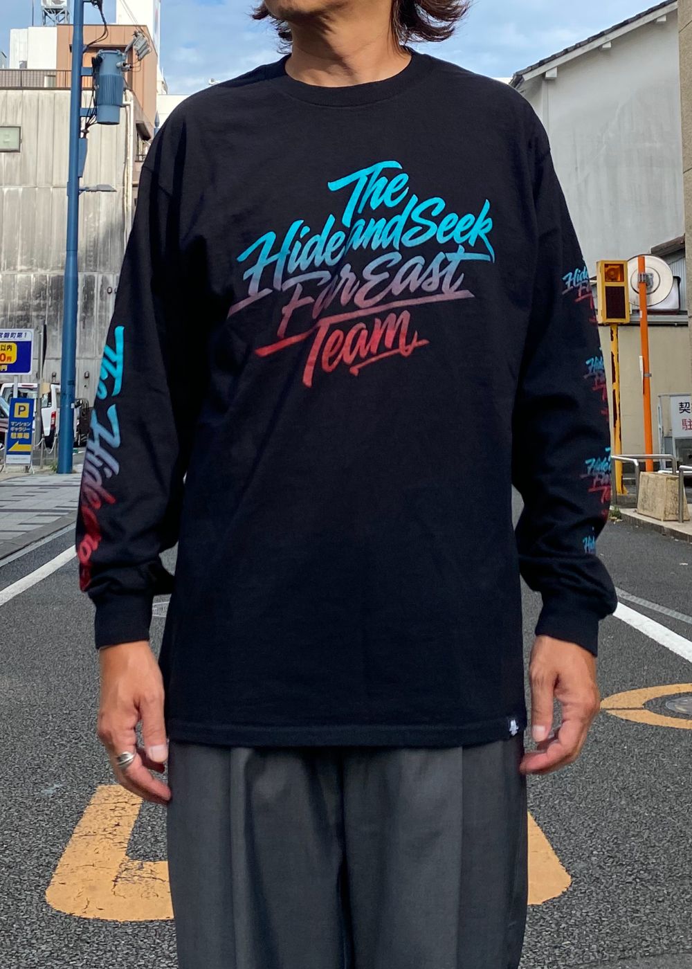 Gradation L/S Tee (BLACK) / プリント ロングスリーブ Tシャツ