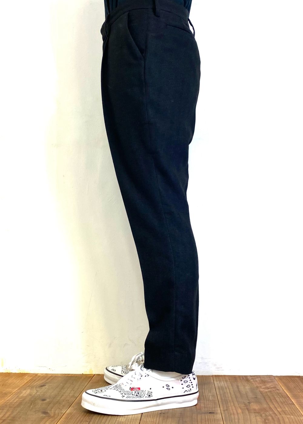 VINTAGE TYPE HERRINGBONE SLACKS (BLACK) / ヴィンテージ タイプ ヘリンボーン スラックス
