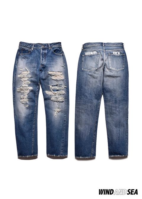 ×WDS L.Straight 5pocket USS (USS) / ウィンダンシー コラボ ダメージ デニムパンツ / セットアップ可能