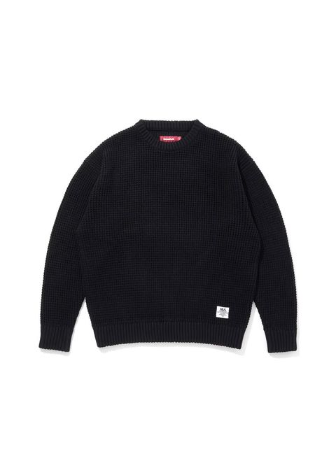 Heavy Waffle Knit Sweater (BLACK) / ヘビーワッフル コットン ニット セーター