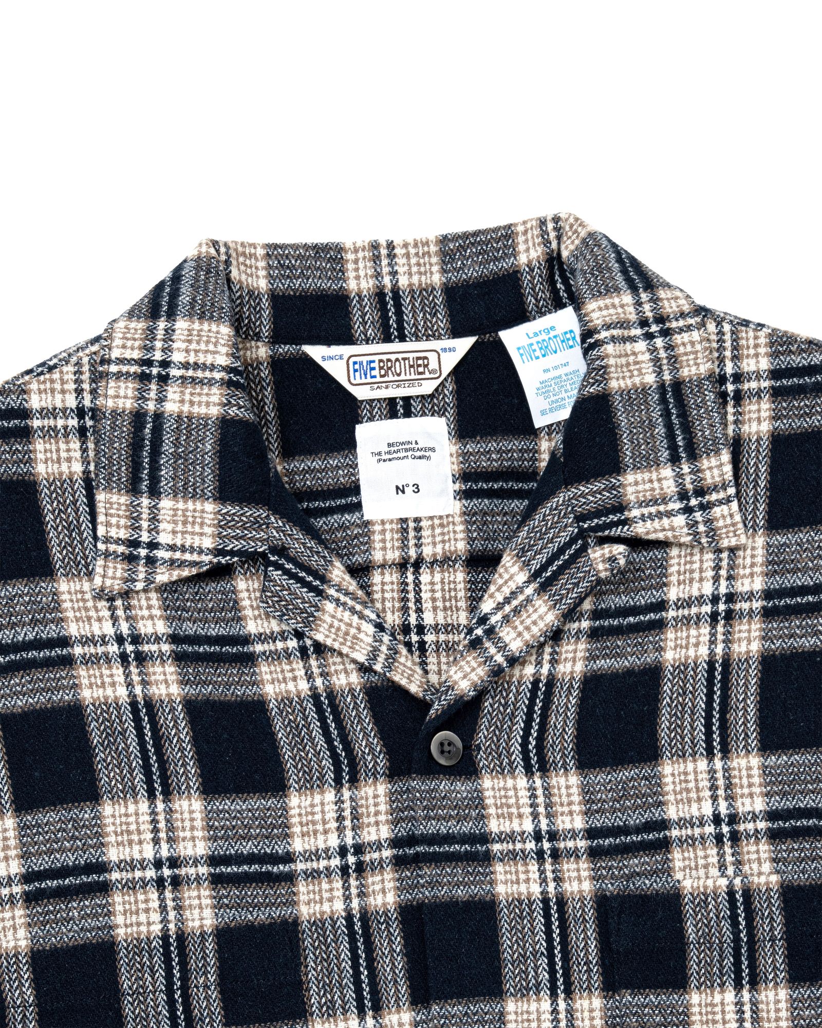 FIVE BROTHER Ex. L/S CHECK SHIRT "VIN" (NAVY) / ファイブ ブラザー コラボ チェック シャツ