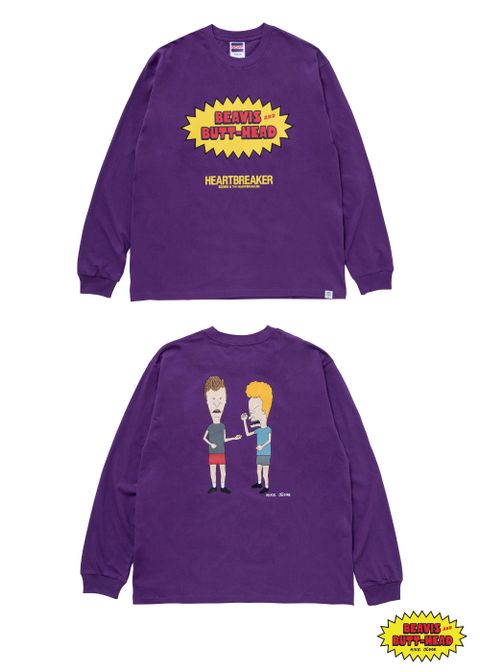 L/S PRINT T "BEVIS AND BUTT-HEAD" (PURPLE) / ビーバス&バットヘッド コラボ ロンTee
