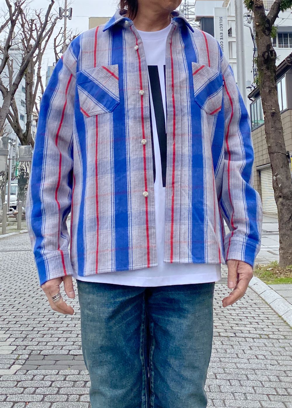 COTTON FLANNEL CHECK SHIRT (GRAY×BLUE CHECK) / チェック コットン ネルシャツ