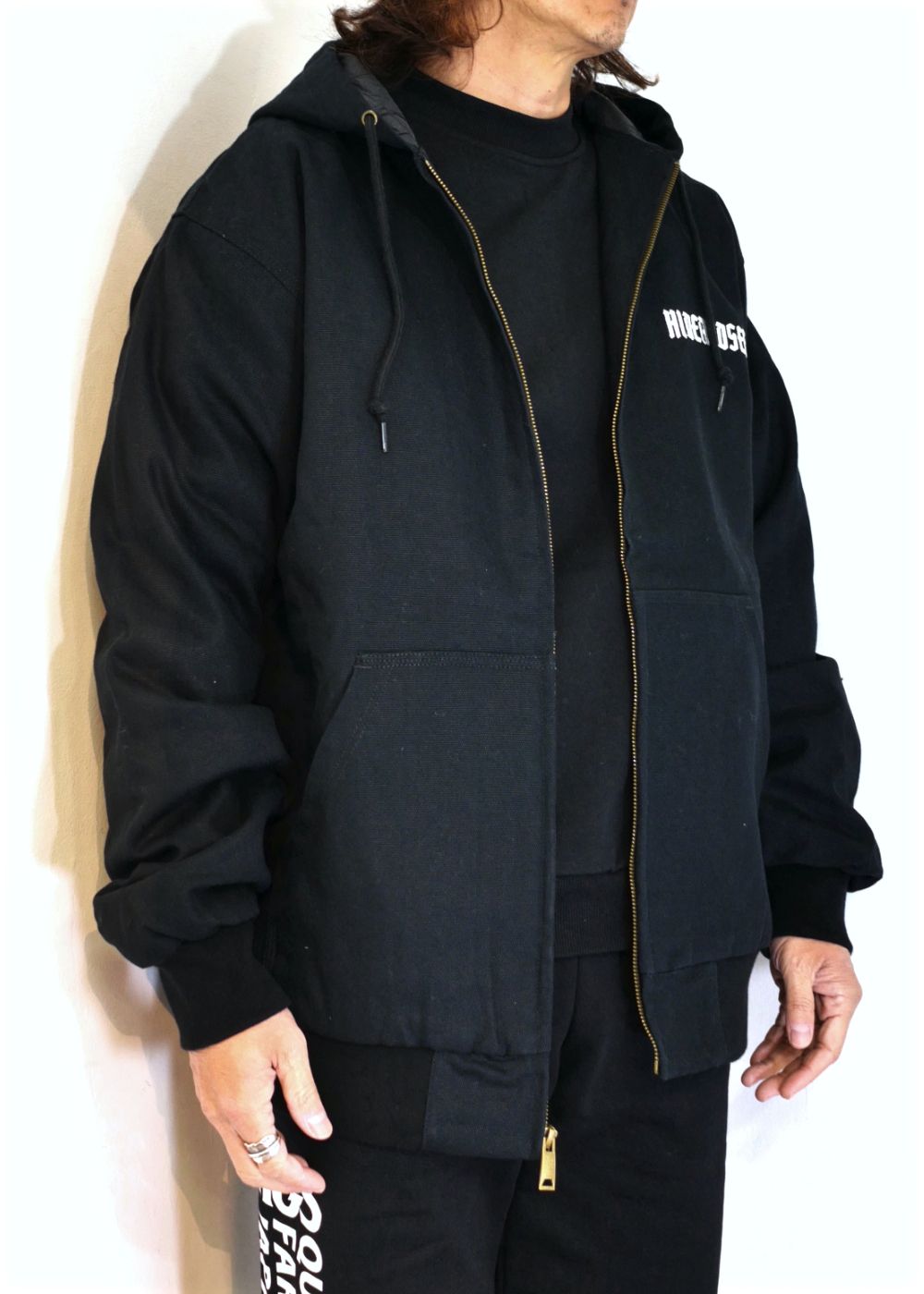 HIDE AND SEEK - DUCK ZIP HOODED JACKET (BLACK