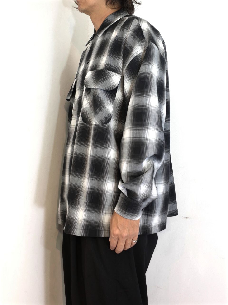 COOTIE PRODUCTIONS - T/W Open Collar L/S Shirt (OMBRE CHECK) / ポリウール  オープンカラー オンブレ チェック シャツ | LOOPHOLE