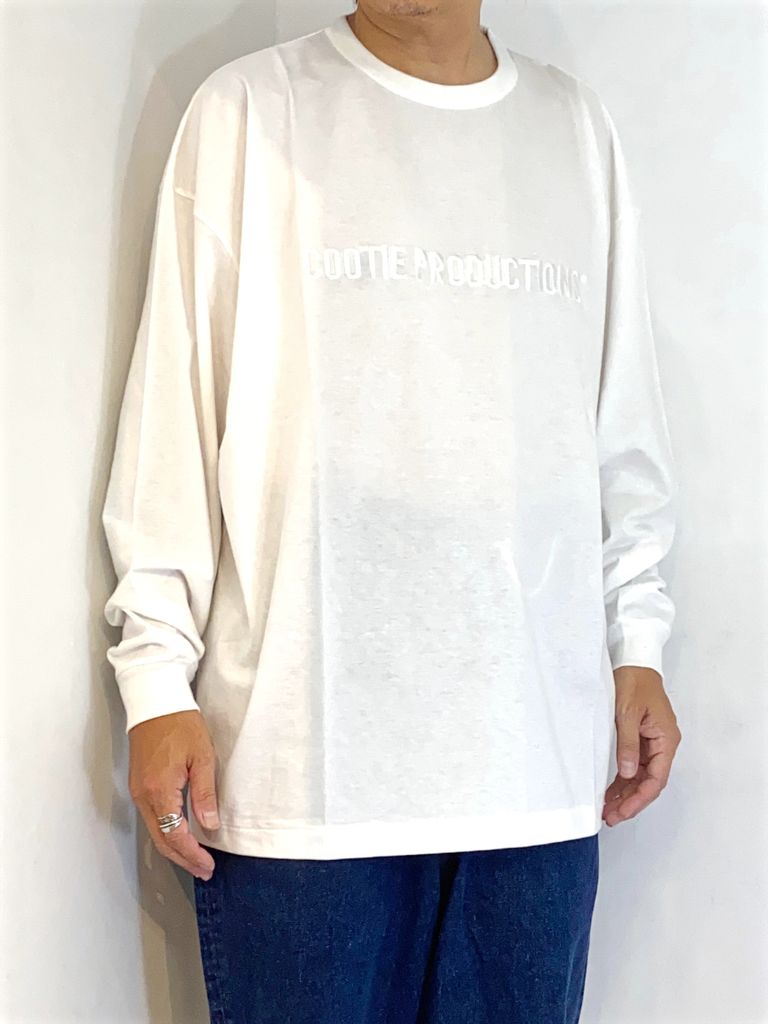 COOTIE PRODUCTIONS - Oversized L/S Tee (Embroidery) (WHITE) / ロゴ 
