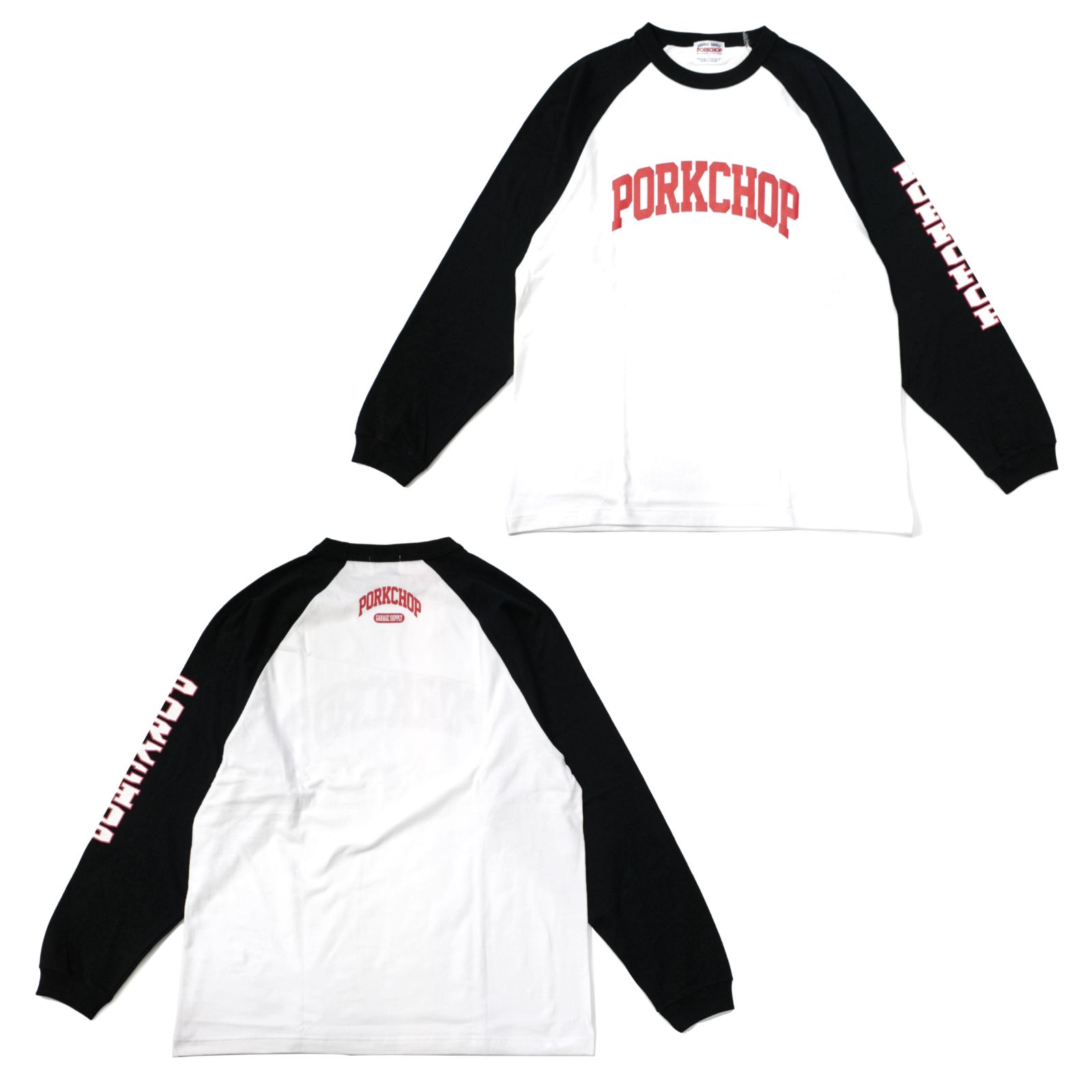 PORKCHOP - COLLEGE RAGLAN L/S TEE (WHITE×BLACK) / カレッジ 