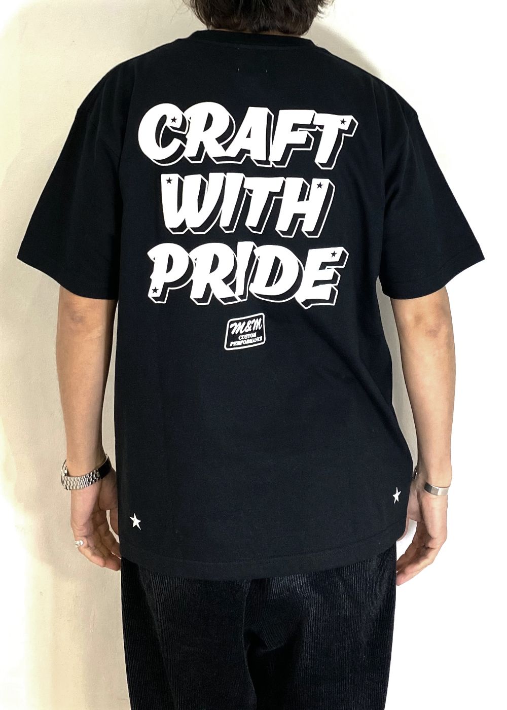 M&M CUSTOM PERFORMANCE - PRINT S/S TEE (BLACK) / ロゴ バック