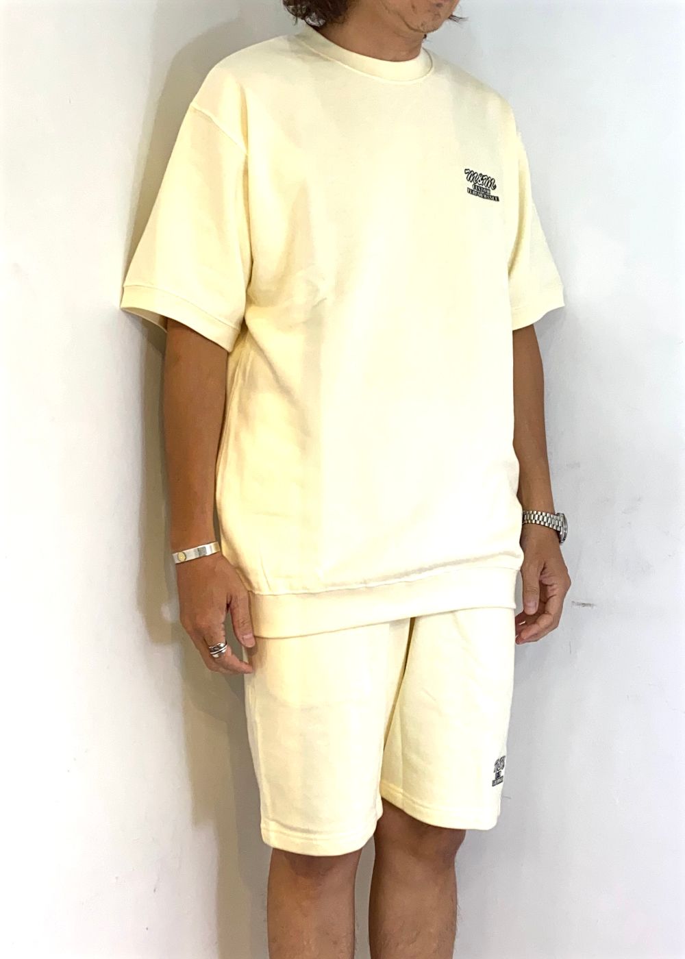 Short Sleeve Sweat (NATURAL) / ロゴ刺繍 半袖 クルーネック スウェット / セットアップ可能