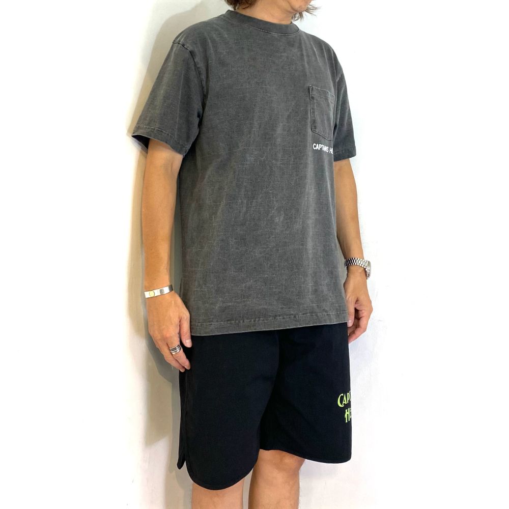 C.H. VARSITY POCKET SS TEE (WASHED BLACK) / ロゴ プリント ピグメント Tシャツ