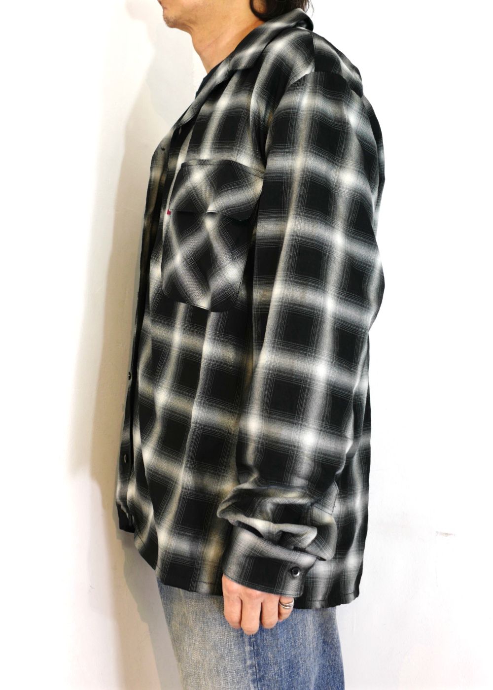 HideandSeek - OMBRE CHECK L/S SHIRT (BLACK) / オンブレチェック