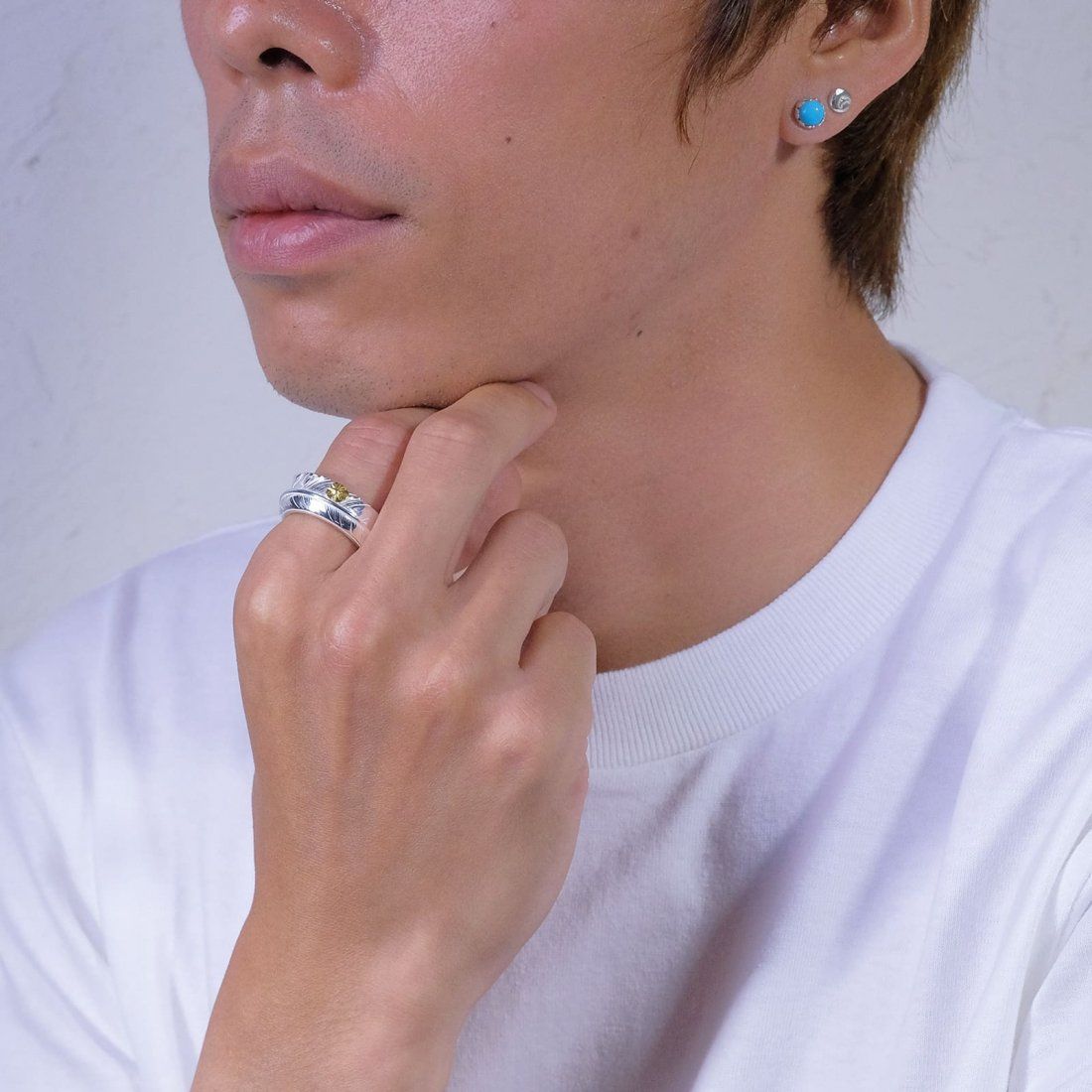 Feather Ring 3 with Gold Point S (SILVER) / 24金Sポイントフェザーリング(中)