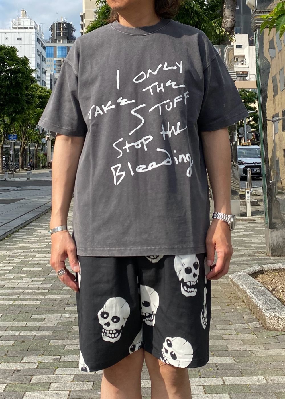 I only pigment tee (CHARCOAL GRAY) / プリント ピグメント Tシャツ