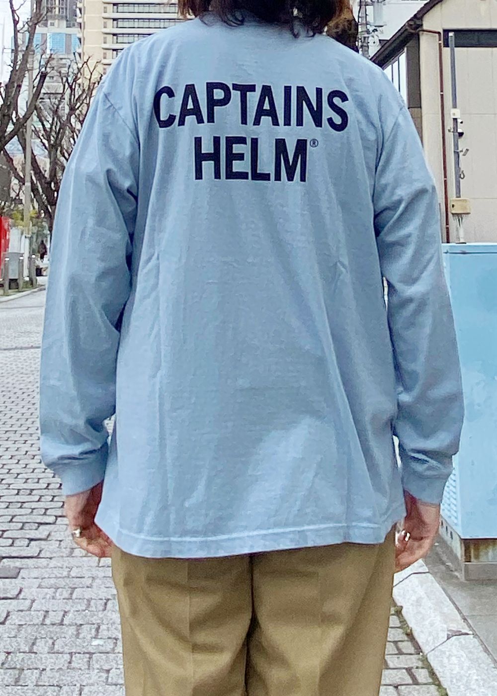 TRADEMARK LOGO LS TEE (LIGHT BLUE) / ロゴ プリント ロンT