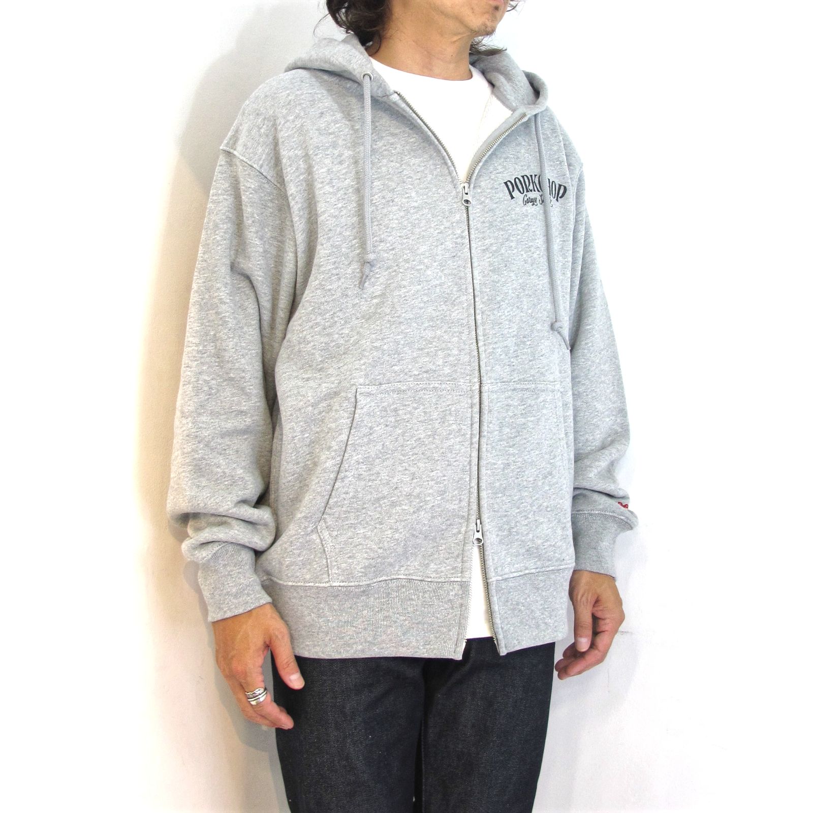 PORKCHOP - PORK BACK ZIP UP HOODIE (GRAY) / 定番ロゴ スウェット