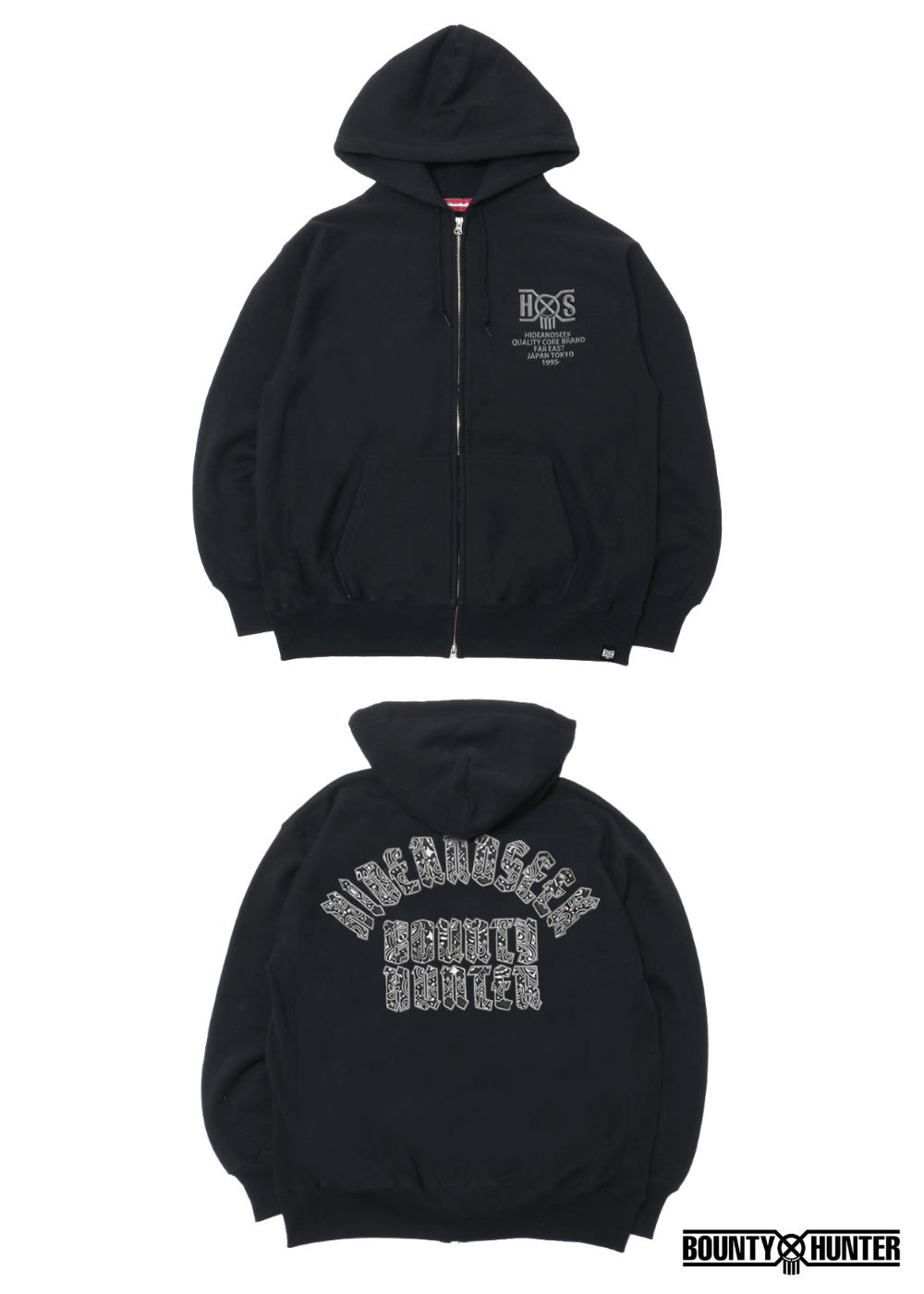 HIDE AND SEEK - HS×BH ZIP HOODED SWEAT SHIRT (BLACK