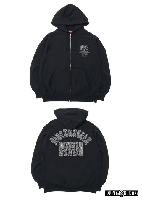 HS×BH ZIP HOODED SWEAT SHIRT (BLACK/BANDANA) / バウンティーハンター コラボ スウェット ジップパーカー