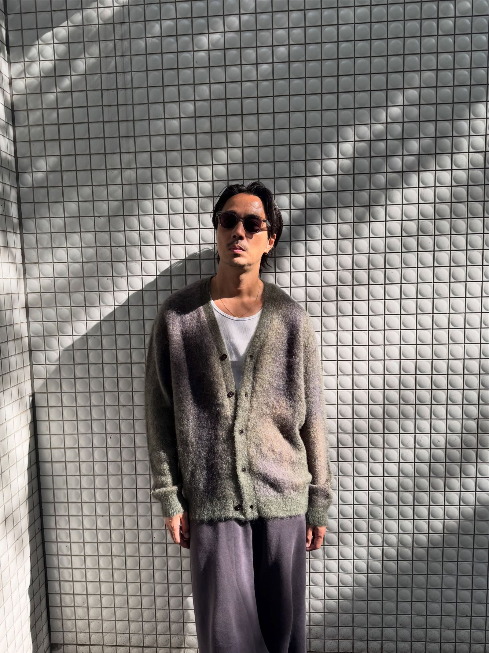 PATERNED CARDIGAN (GREEN) / オリジナル パターン柄 モヘア カーディガン