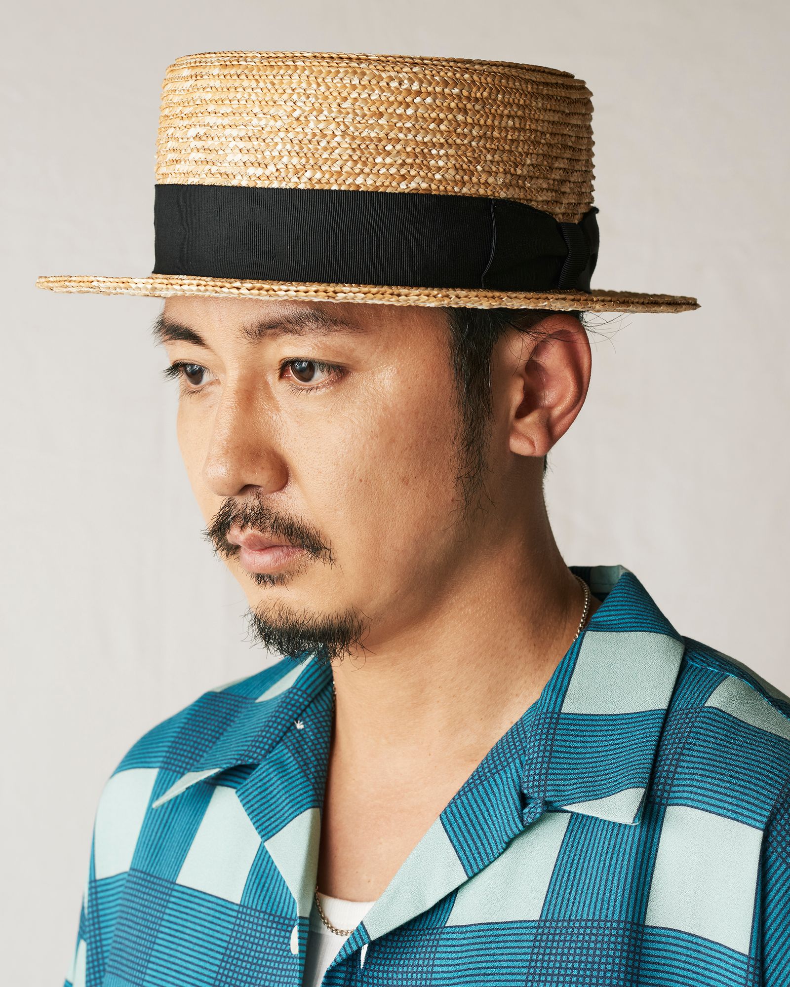 STRAW BOATER HAT (BEIGE) / オリジナル カンカン帽