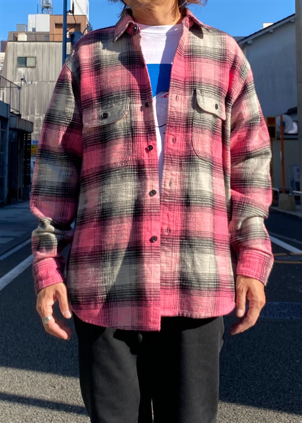 Heavy Cotton Flannel Ombre Work Shirt (PINK) / ヘビー コットン オンブレチェック ネルシャツ