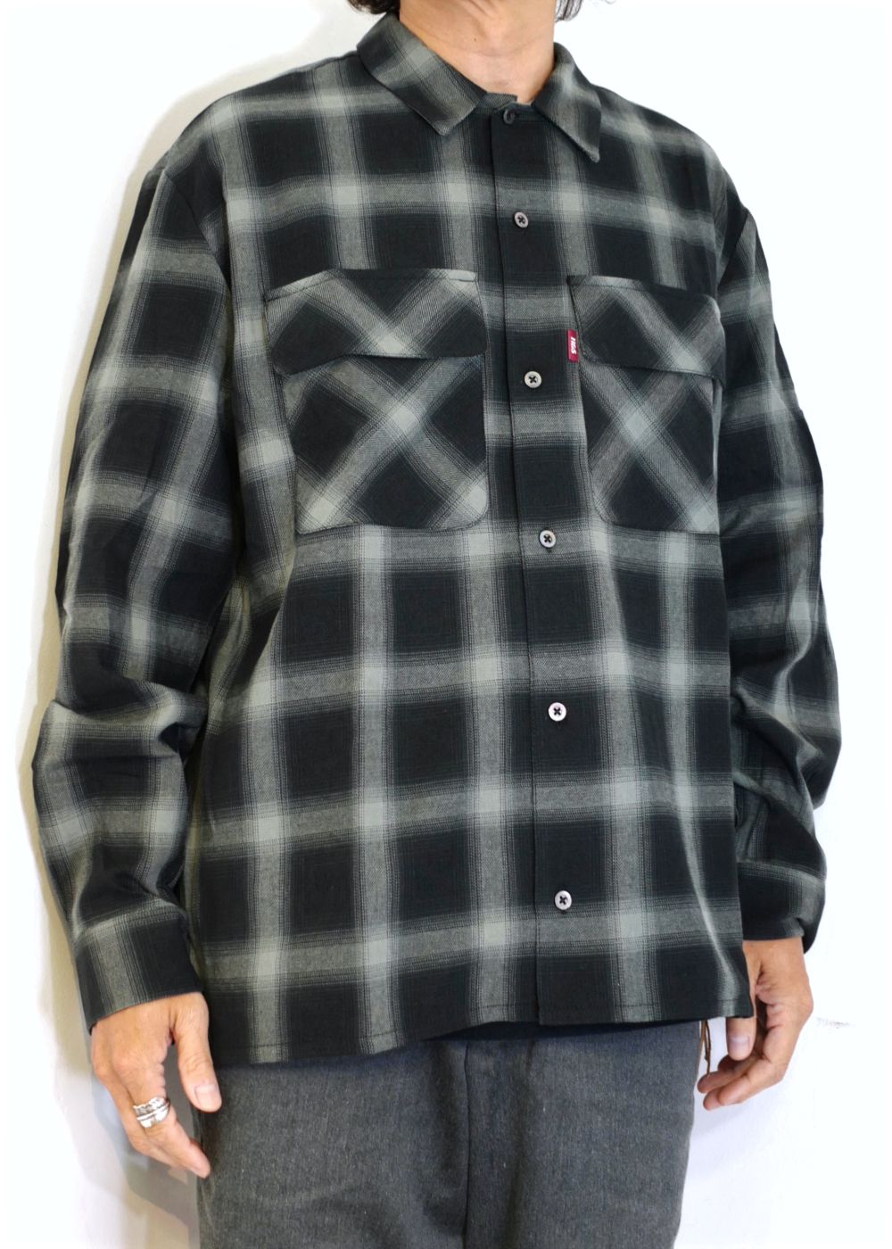 HIDE AND SEEK - OMBRE CHECK L/S SHIRT (GRAY) / オンブレ