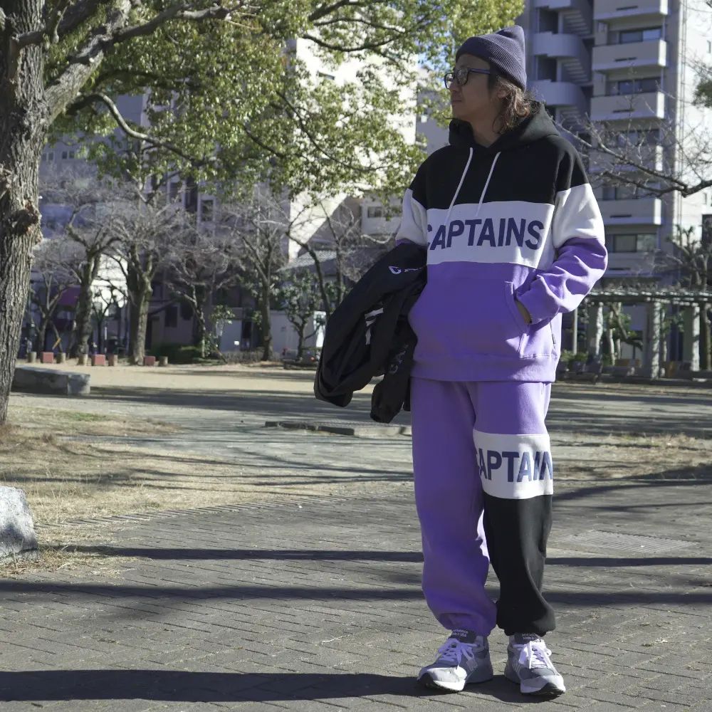 【ラスト1点】TM LOGO SWITCH HOODIE (BLACK×WHITE×LAVENDER) / 配色切り替え スウェットパーカー