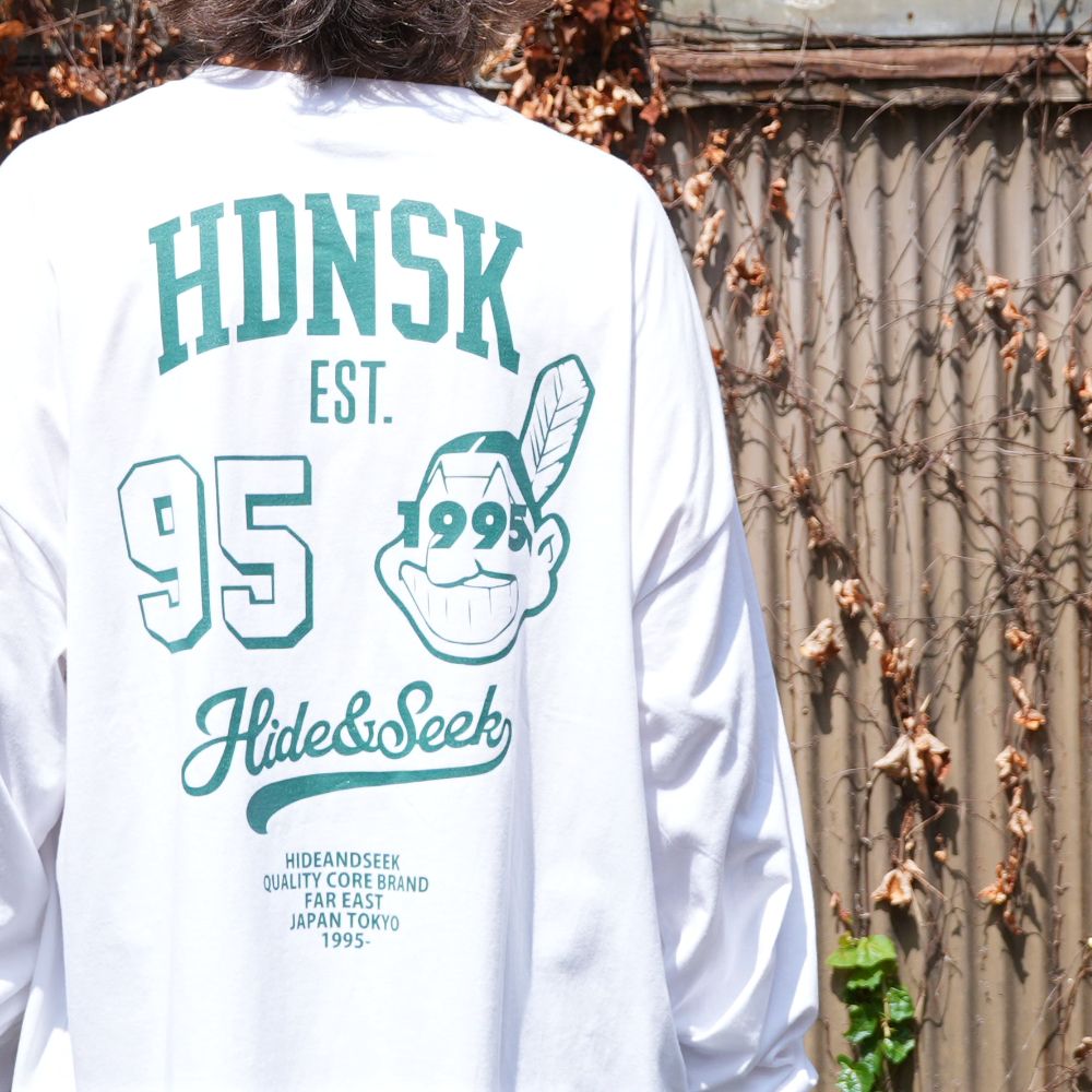 College L/S Tee (WHITE×GREEN) / カレッジ プリント ルーズフィット ロングスリーブ Tシャツ