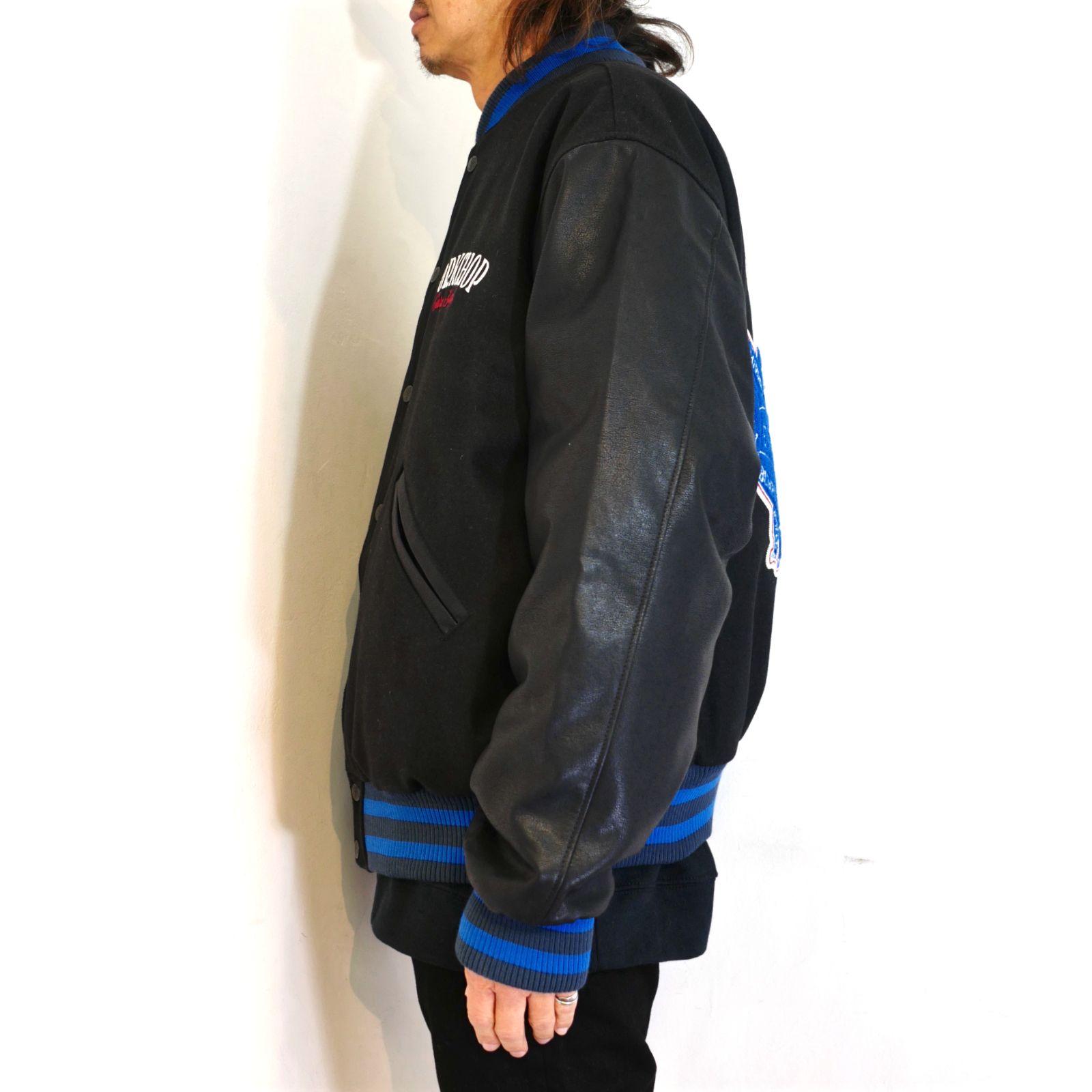 PORKCHOP - MELTON VARSITY JACKET (BLACK×BLACK) / オリジナル