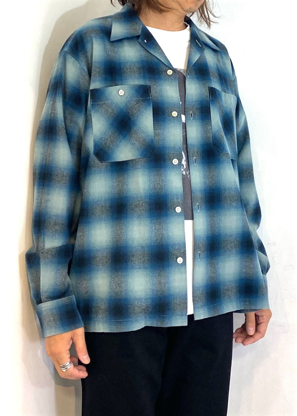 C.Flannel Ombre Open Collar SH Collar SH (BPT) / オンブレチェック オープンカラーシャツ