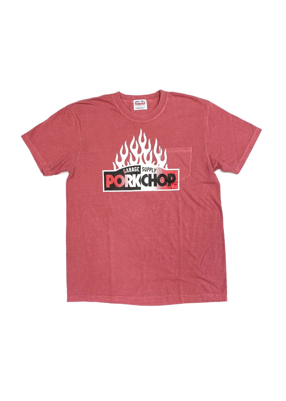 FIRE BLOCK POCKET TEE (CRIMSON RED) / ロゴ プリント ポケットTシャツ