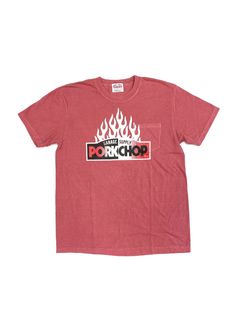 FIRE BLOCK POCKET TEE (CRIMSON RED) / ロゴ プリント ポケットTシャツ