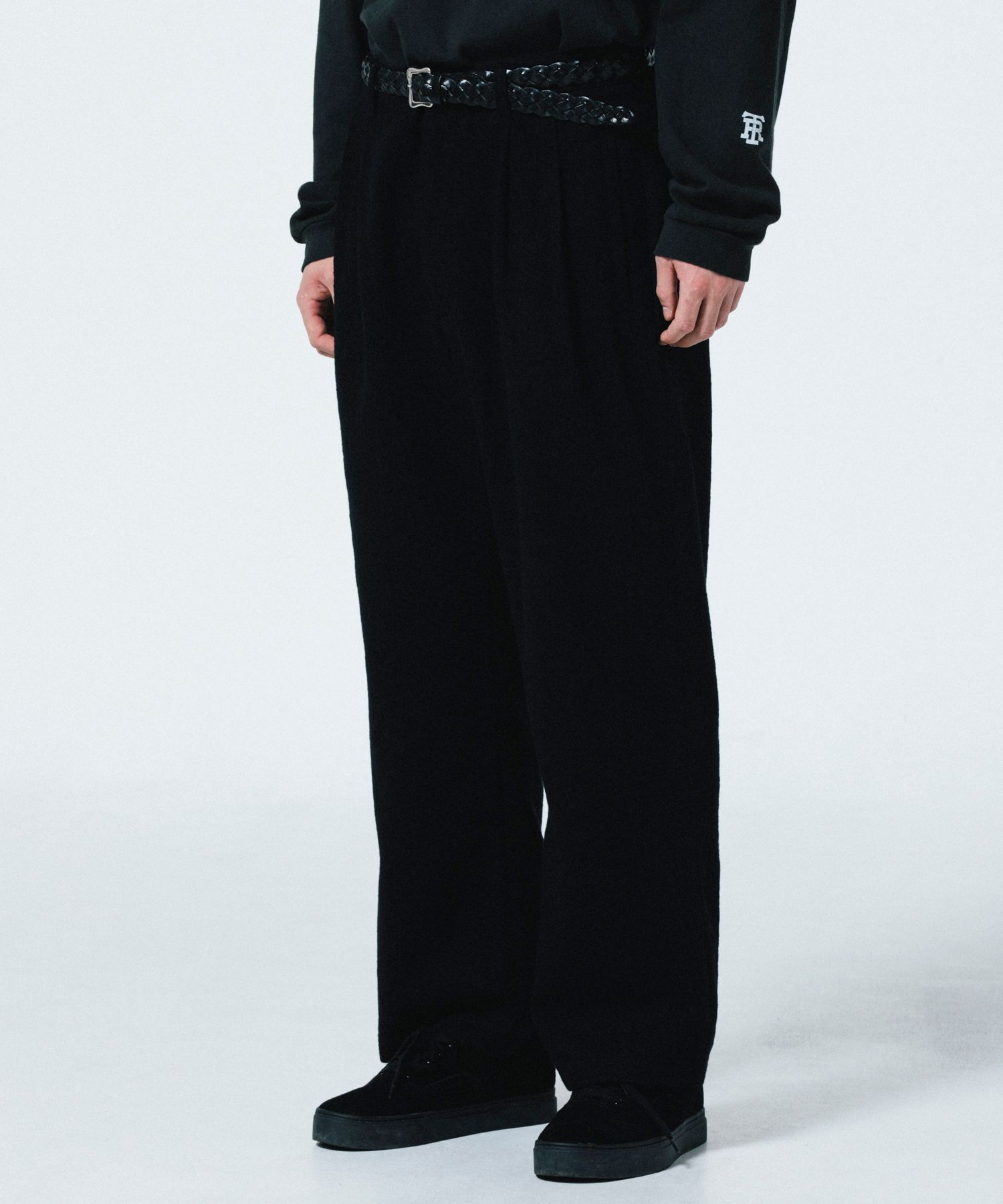 R9 2TAC PANTS (BLACK) / コットン ウール ワイド パンツ