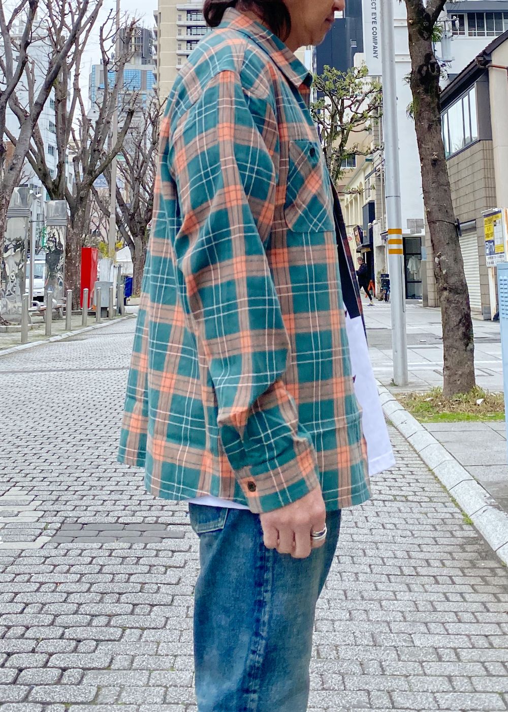 COTTON LINEN CHECK SHIRT (GREEN CHECK) / チェック コットン リネン ネルシャツ