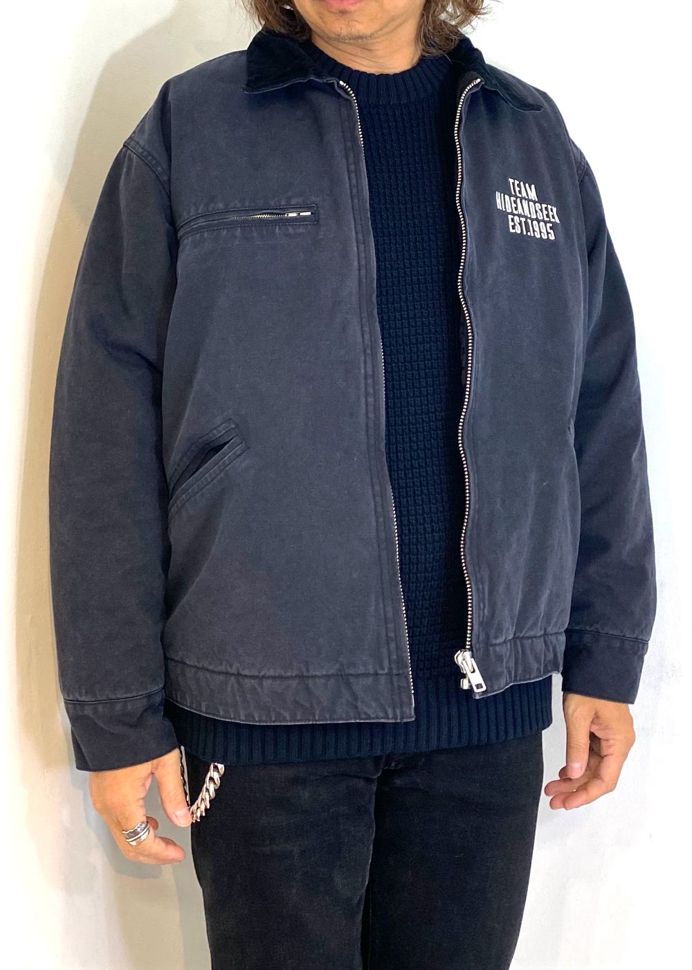 【ラスト1点】Ox Work Zip Jacket (Washed) (BLACK) / コットン オックス ワーク ジャケット