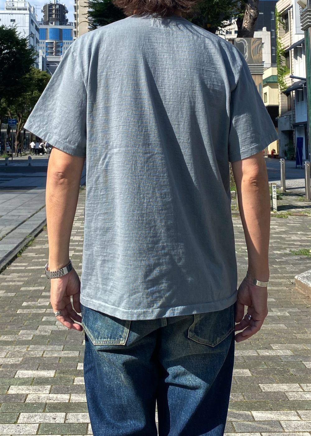 GARMENT DYE SNAKE LOGO TEE ＜BARTHDAY WORKS DESIGN＞ (GREEN GRAY) / ×バースデイワークス コラボ Tシャツ