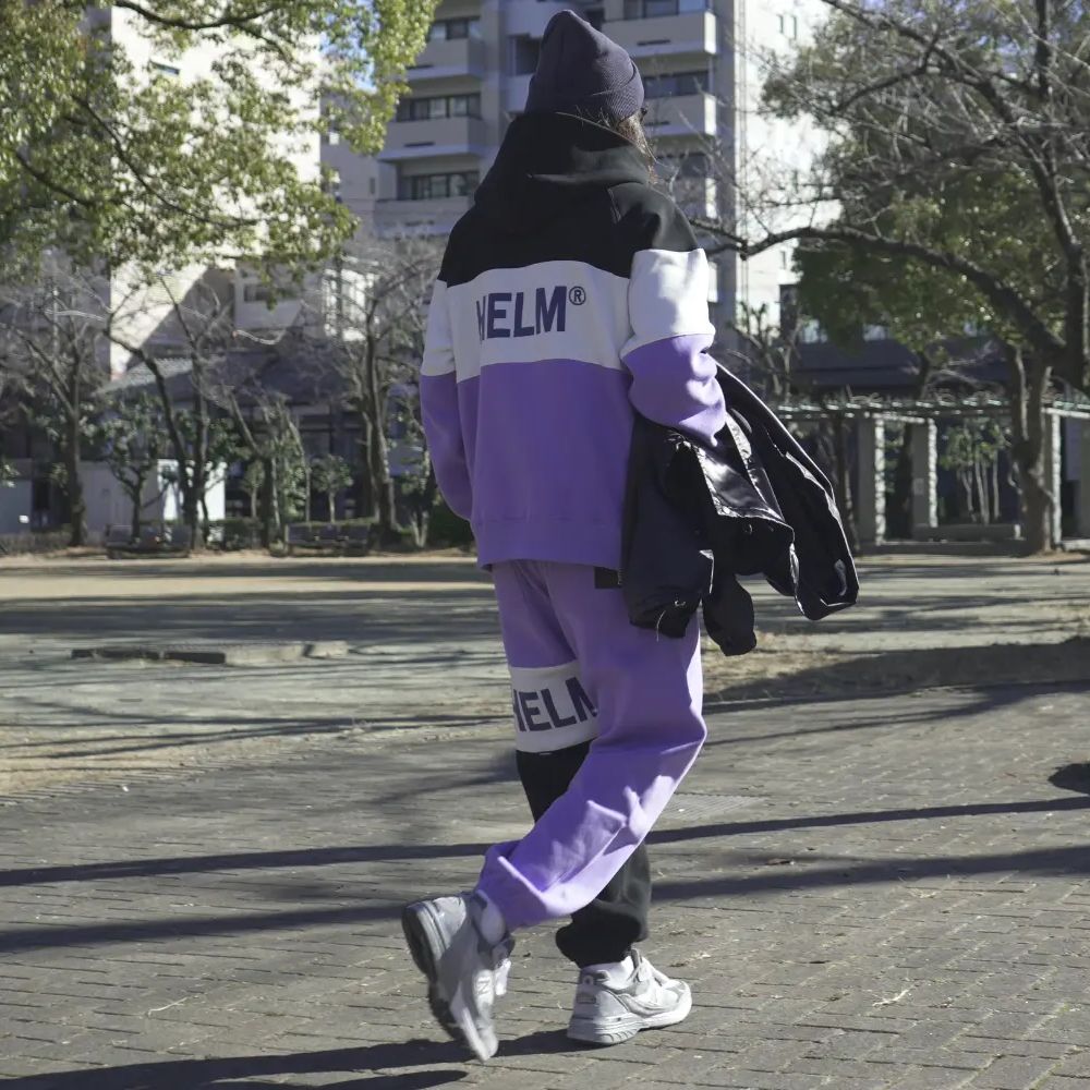 【ラスト1点】TM LOGO SWITCH HOODIE (BLACK×WHITE×LAVENDER) / 配色切り替え スウェットパーカー