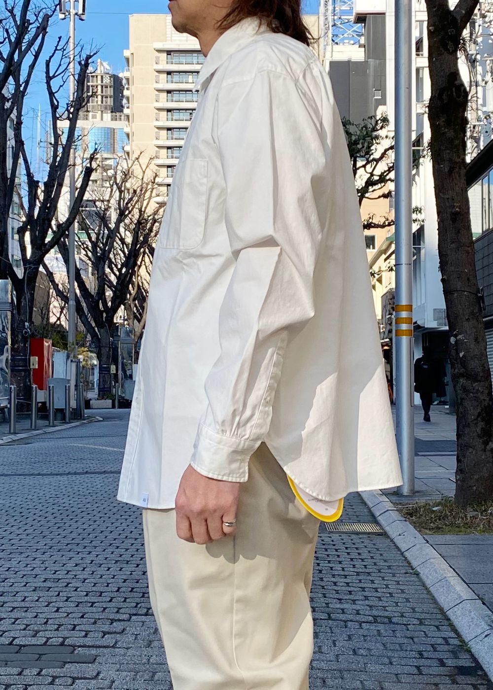 L/S LONG POINT COLLAR SHIRT "LYNCH" (WHITE) / オックスフォード レギュラーカラー シャツ