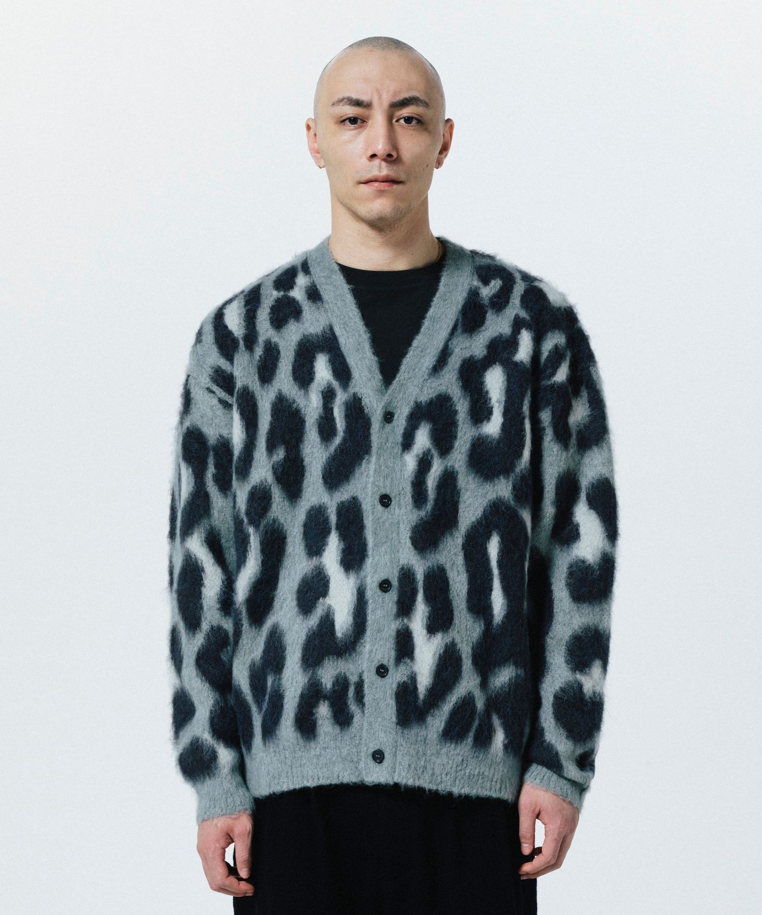 LEOPARD CARDIGAN (GRAY) / オリジナル レオパード柄 モヘア カーディガン